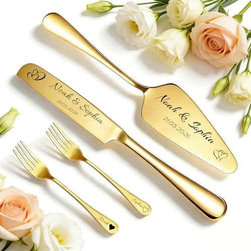 WBW Personalisiertes Tortenmesser- & Heberset, individuell graviert, ideal für Hochzeiten, Verlobungen, Jubiläen und Geburtstage (tortenheber)