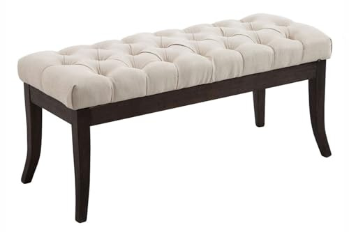 CLP Taburete Pie De Cama Ramses En Tela | Banqueta Altura De Asiento: 46 cm | Banco De Entrada con Base En Madera Oscura Antigua I Color:, Color:Crema, Tamaño:100 cm