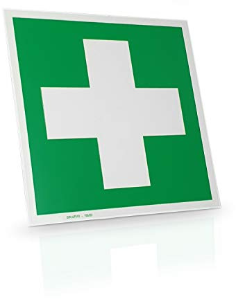 Betriebsausstattung24 Erste Hilfe & Verbandskasten Schild nachleuchtend | Aluminium 15,0 x 15,0 cm - DIN 4844-2 D-E003 - L4Norm BGV A8 E03 - SR A1.3 E003 - Rettungszeichen