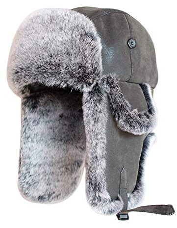 SK Studio Wintermütze mit Ohrenklappen, Warme Baumwolle Trappermütze Hut Unisex Fliegermütze Fellmütze Erwachsenen für Herren Schwarzes Leder L