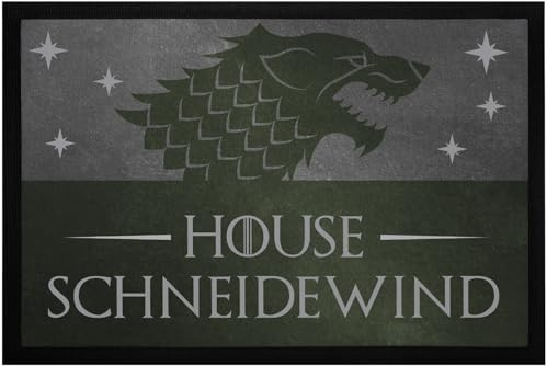 MoonWorks® Fußmatte personalisierbar Adelshäuser Wappen Wolf Fantasy-Serie eigener Name rutschfest & waschbar Schwarz 60x40cm