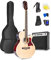 MAX ShowKit Elektro Akustik Gitarre Set mit Verstärker 40 Watt, Gitarrentasche, Gitarrenstimmgerät, Instrumentenkabel, Plektrum und E Akustikgitarre mit Tonabnehmer, Natur Holz