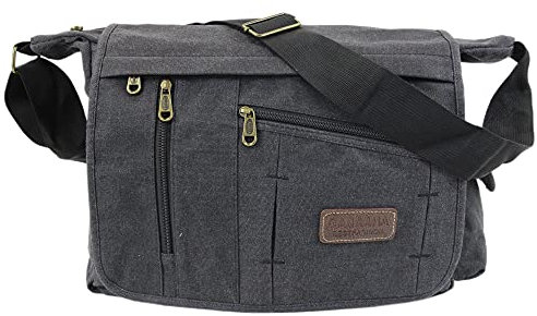 irisaa Große Umhängetasche Damen, Casual Handtasche mit vielen fächern, Canvas Multifunkionale Schultertasche für Schule Shopping Arbeit, Unisex, Damen Tasche:Schwarz