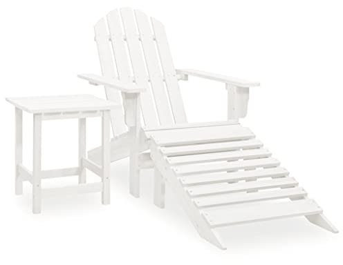 vidaXL Tannenholz Massiv Adirondack Gartenstuhl mit Fußstütze Tisch Deckchair Liegestuhl Gartenmöbel Sonnenliege Gartenstuhl Gartensessel Weiß