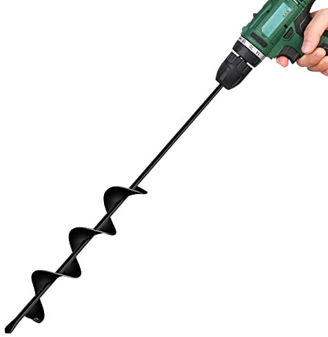 LONGRUN Earth Auger Drill, 2.4 Fence Post Auger Drill Bit, Bulb Planter for Garden Planting, Compatible with 3/8 Hand Drill and Electric Drill