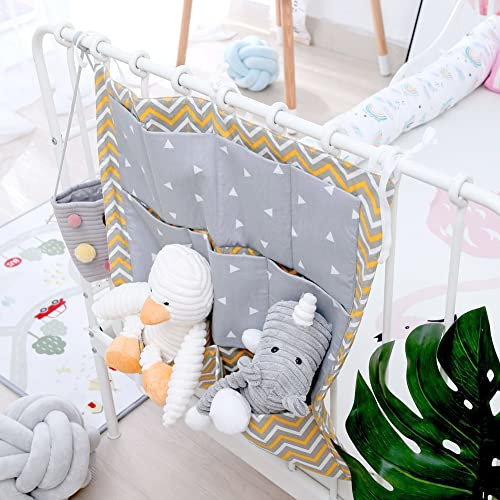 Hängende Babybetttasche, Babybett Aufbewahrungsbeutel Veranstalter mit 9 Taschen Baumwolle Utensilientasche Hängende Tasche Bett organizer zum Einhängen Babykrippe Aufbewahrungstasche,50cmx50cm