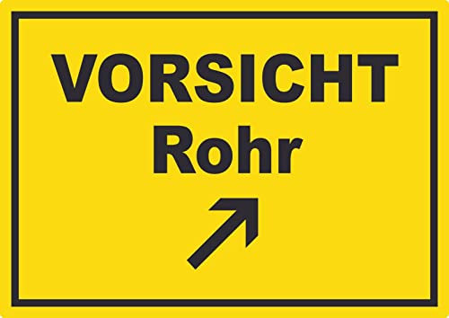 Vorsicht Rohr mit Richtungspfeil rechts oben Aufkleber A2 (420x594mm)