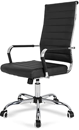 Okeysen Office Desk Chair, Ergonomic Leather Modern Conference Room Chairs, Executive Ribbed Adjustable Swivel Rolling Chair for Home Office.