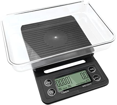 Gvolatee Bilancia Cucina Digitale con Ciotola 5Kg/0.1G Nero, Bilancia Caffe con Pad in Silicone, Display a LCD, Caffè Scala Digitale Bilancia con Funzione Tare a Timer Precisione per Baristi
