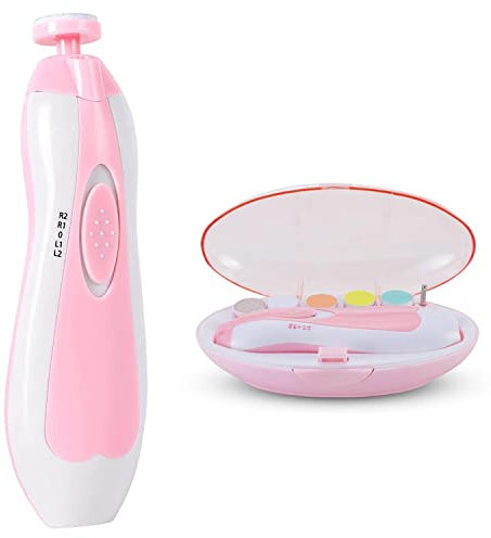 Voarge Elektrischer Baby-Nagelknipser, Nagelfeile-Set mit 6 Ersatzköpfen Maniküre-Set für Neugeborene Kleinkinder Fingernägel und Zehen, Trimmen und Polieren (Rosa)