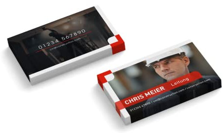 Visitenkarten personalisiert | mit Foto | Design Leitung | 2-seitig | Querformat | Menge + Farbe + Papier zur Auswahl | selbst gestalten | hochwertiger Druck (Rot, 1000 Stück)