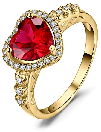 JewelryPalace Verlobungsring Eheringe Promise Verlobung Ring Silber 925 Damen, Edelstein Synthetisch Rubin Ringe, Herz Liebe Silberringe Antragsring Entouragering Ringe, Damen Schmuck Rosegold Gold