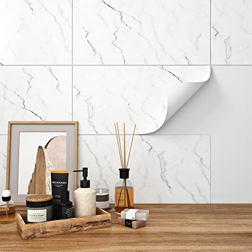 FunStick 30X60CM 15 Piastrelle Adesive Pavimento Bagno Effetto Marmo Bianco Adesivi per Piastrelle Pavimento PVC Adhesivo Soggiorno Camera da Letto Marmo Decorativi Rivestimento Mattonelle Adesive