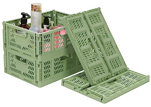 Tuevob Regalkörbe 4 Set Plastik Lagerkisten Faltbar Aufbewahrungsboxen Küche Schubladeneinsätze Stapelbare Regal Körbe Lagerkästen Transport boxen Schrankbehälter Cubes Home Office Schlafzimmer- Grün
