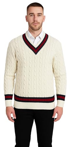 COMFYLOT & KK TRADERS MCR LTD Mens Cricket Jumper V Neck Long Sleeve Casual Wear Cream