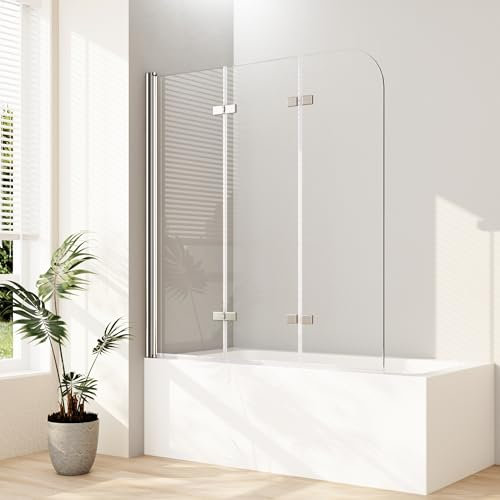 Duschwand für Badewanne 3 teilig faltbar 6mm NANO Sicherheitsglas (ESG) Faltwand Badewannenaufsatz Badewannenfaltwand Duschabtrennung für Badewanne (140x140cm)