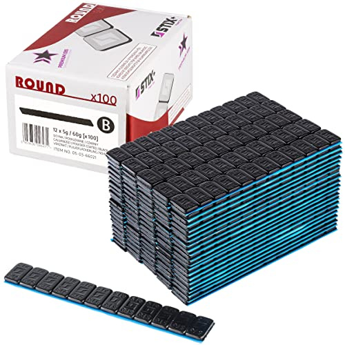 Stix självhäftande vikter rounded slim balanseringsvikter 1200 stycken 5 g 100 remsor à 60 g svart pulverlackerad galvaniserad 3,5 mm för aluminiumfälgar 6 kg