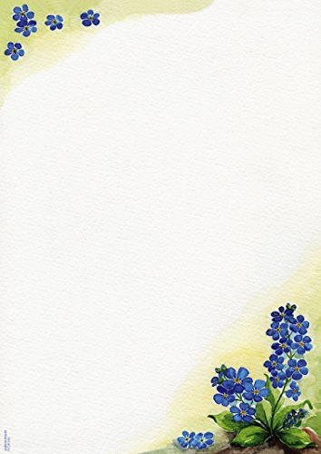 Designpapier Vergissmeinnicht DP1888 – 25 Blatt Briefpapier – Hochwertiges Motivpapier Geburtstag, Einladung, Brief, Jubiläum, Liebesbrief – Laser- & Inkjetdrucker geeignet – Druckerpapier A4 90g/m²