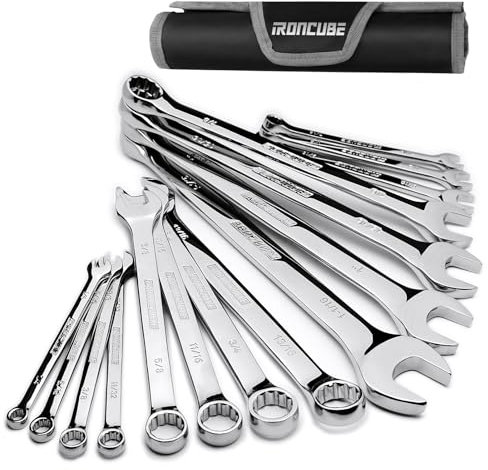 ironcube Ringmaulschlüssel-Set, lang, metrisch, 15-teilig, 8 mm bis 22 mm, Chrom-Vanadium-Stahl, hochglanzpoliert, mit Tragetasche, für Auto- oder Motorrad-Kofferraum-Werkzeuge