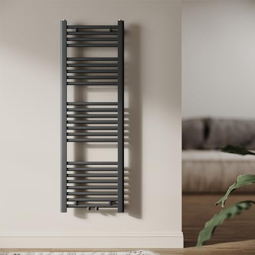 SUNXURY Radiatore da bagno, 1200 x 400 mm, con attacco centrale, tubo rotondo, scaldasalviette, riscaldamento ad acqua calda (430 Watt, bianco)