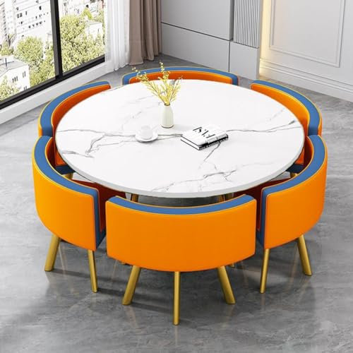 EpuzeR Esszimmergruppe mit Esstisch und 6 Essstühlen, Konferenztisch mit stühlen Set Küchentisch küchentisch, strapazierfähiges Kunstleder(Orange 2+Gold Legs)