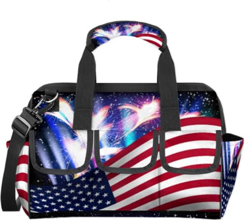 Amerikanische Werkzeugtasche mit amerikanischer Flagge, multifunktionaler Werkzeug-Organizer, Handtasche, Elektriker, Handwerker, mit Schultergurt, Tragetasche, Werkzeugtaschen für Werkzeuge,