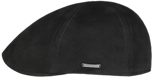 Stetson Texas Goat Suede Flatcap Schirmmütze Uni einfarbig Made in EU Herren Sommer Winter schwarz M (56-57 cm)