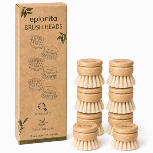 EPLANITA ® Ersatzbürstenköpfe für Bambus-Spülbürste, Sisal-Borsten-Nachfüllpackungen, Agaven-Kaktusfasern, kunststofffreie Reinigung, Naturbürsten-Ersatzköpfe, Null Abfall Küche (8er Pack)