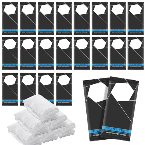 50 Pcs Moist Towel Bulk Moist Towelettes Individually Wrapped,White Towel Services 8.5''x 8.5'' Unscented Wet Hand Towels,Disposable Refreshment Pre Moistened Towels for Travel Camping Sport Spa Party
