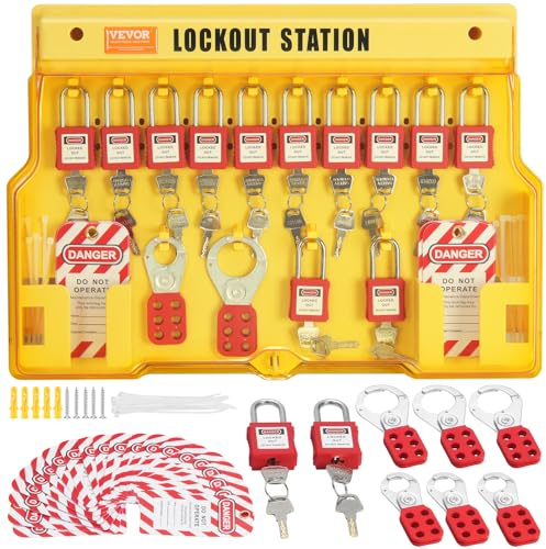 VEVOR Electrical Lockout Tagout Kit, 60 PCS Safety Lockout Tagout Station Includes Padlocks, Hasps, Tags, Nylon Ties, Expansion Kit, and Lockout Station Board, for Industrial, Electric Power