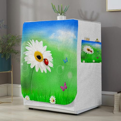 Highdi Housse de Protection pour Machine à Laver, Chargement Frontal Housse La Poussière avec Ouverture Frontale pour Linge Domestique (Capacité S 6~7.5KG,Impression Marguerite 3)