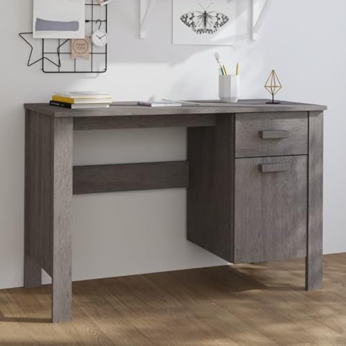 LAPOOH Schreibtisch HAMAR Hellgrau 113x50x75 cm Massivholz Kiefer, Gaming Tisch, Computertisch, Computer Desk, Office Table, Bürotisch, Arbeitstisch, Nähtisch, Pc Tisch