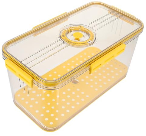 ABOOFAN Large Crisper Box with Airtight Lid for Food Storage Bread Bin with Timer Lid Storage Containers with Draining Tray Transparent Fridge Organiser