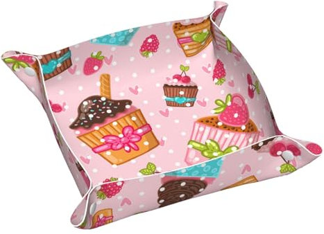 InOmak Cuisine Cupcakes Muffins, Plateau de rangement en cuir, organisateur de bijoux, plateau fourre-tout de bureau, plaque d'organisation de commode,M