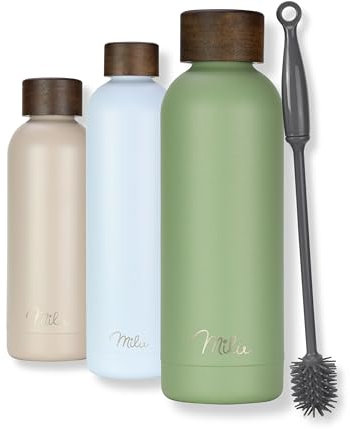 Milu Thermosflasche 1L Isolierte Edelstahl Thermo Trinkflasche Thermoskanne Auslaufsichere Isolierflasche doppelwandig - Kohlensäure geeignet – inkl. Reinigungsbürste (Olivgrün, 1000ml)