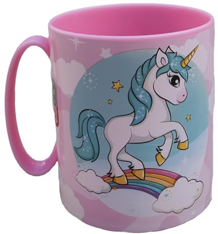 CARTOON Wiederverwendbare Plastikbecher Mikrowellengeeignet BPA Free Fassungsvermögen 350ml Kinderbecher (Einhorn (1))