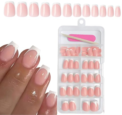 Goiern 120 Stück Französische Press on Nails Kurze Kistenfalschen Nägel, Französische Spitze Nagelpressnägel Kurze Ballerina Akryl Gel Glänzend Nüchternnägel Kunstliche