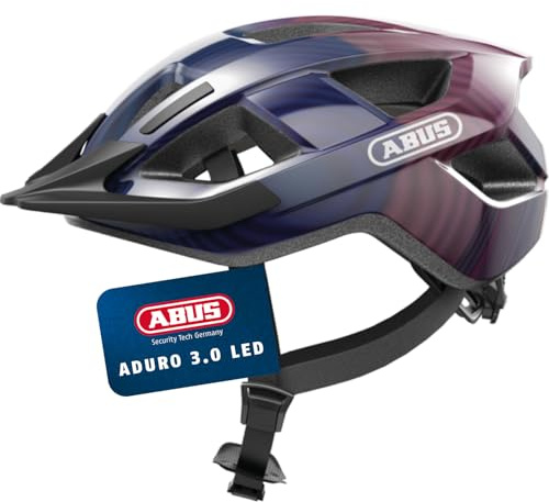 ABUS Aduro 3.0 LED cykelhjälm - sportig cityhjälm i snygg design för vardags- och sportturer - med bakljus - för dam och herr - storlek L, lila