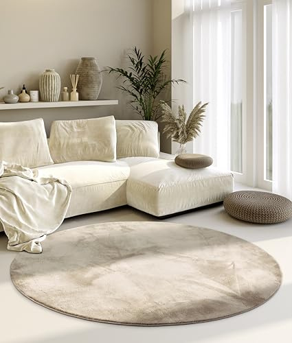 Villeroy & Boch Shaggy Teppich Leon Rund - Flauschiger Hochflor Wohnzimmerteppich - Einfarbig Weich Pflegeleicht Langflor für Wohnzimmer Esszimmer, Schlafzimmer, Kunderzimmer - Creme,200 cm