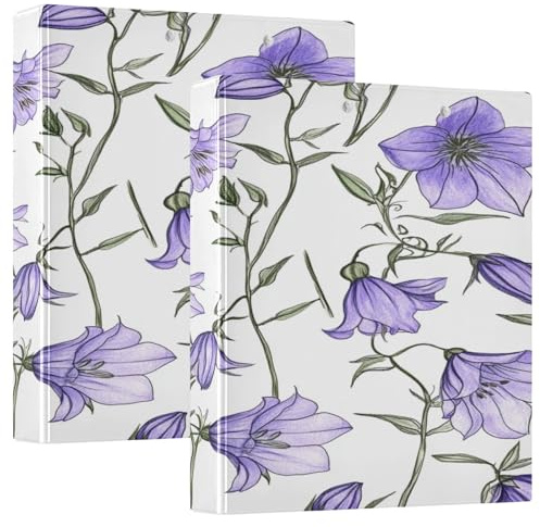 Round Rings Notebook Binders 1 and A Half Inch Sweden Campanula Rotundifolia Summer Flowers with Pocket Cover School Binders 200 Sheets 1 Pack