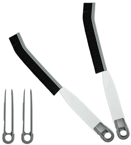 BIHIYII 2Pcs 2 IN 1 Crevice Cleaning Brush with Tweezer, Cleaning Brushes for Small Spaces, Thin Scrubbing Brush with Handle, Groove Brush Cleaning Tool for Window Gap Bathroom Toilet Kitchen