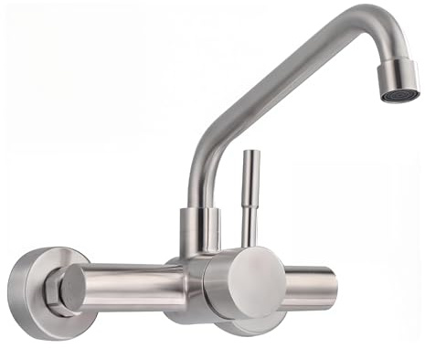 Wasserhahn Küche Wandmontage, 360° Drehbar, für Küchen, Matt | Mischbatterien Aus Edelstahl 304, Einstellbarer Lochabstand 135–165 Mm, Spritzfreier Strahl, Einfache Wandinstallation