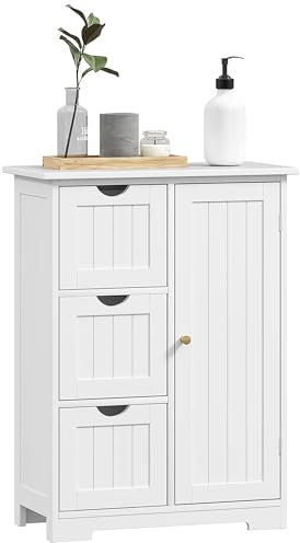 HOMCOM Armoire de salle de bain Armoire d'appoint avec 3 tiroirs, armoire de salle de bain avec étagère réglable, pour salle de bain, salon 60 x 30 x 80 cm Blanc