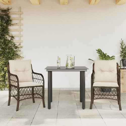 Xichuzi 3-TLG. Bistro-Set mit Kissen Braun Poly Rattan, Gartenset Tisch Und Stühle, Balkon Möbel Für Kleinen Balkon, Terrassenmöbel, Balkonset, Balkonmöbel, Möbelsets - 3212117