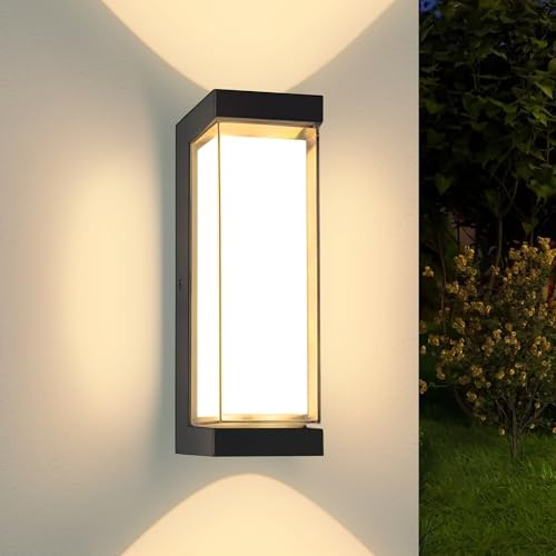 DUGWRY 24W Outdoor Wall Light Fixtures, Exterior IP65 Waterproof LED Lantern, Black Porch Lights with Double Lampshades, 3000LM 3000K Sconces Wall Mount, Modern Wall Lamps for Garage Front Door Garden