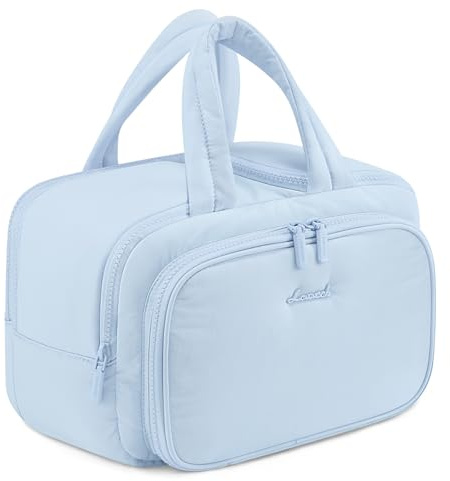 LOVEVOOK Kulturtasche Damen Groß, Leichte Reise Kosmetiktasche Weit Offene Kulturbeutel mit Nassfach, wasserdichte Waschtasche Make up Taschen Toiletry Bags mit Griff für Reisen Frauen, Blau