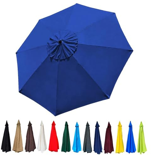 6.5/7.5/9/10ft Patio Parasol Replacement Canopy Water Resistant Polyester Cloth Outdoor Umbrella Canopy 6 Ribs/8 Ribs Umbrella Replacement Cover(Blue,2.7m/9FT-6Ribs)