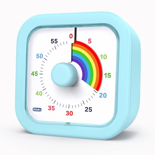 Visueller Timer 60 Minuten für Kinder Countdown Regenbogen Muster Leise Time Zeitmanagement Tool für Klassenzimmer Küche Amtsträger Fitnessstudio etc - Blau