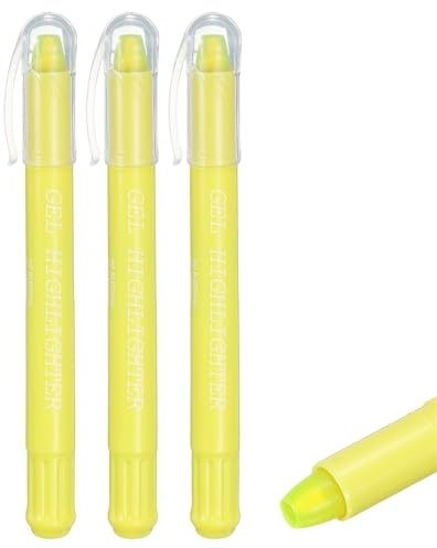 PATIKIL Fluoreszierende Gelb Textmarker, Gel Textmarker 3er Pack | Kein Durchdrücken Marker Stifte Wachsmalstift Neon Klare Sicht Heller Marker Dreh Auf Stift Praktisch Für Büro Erwachsene