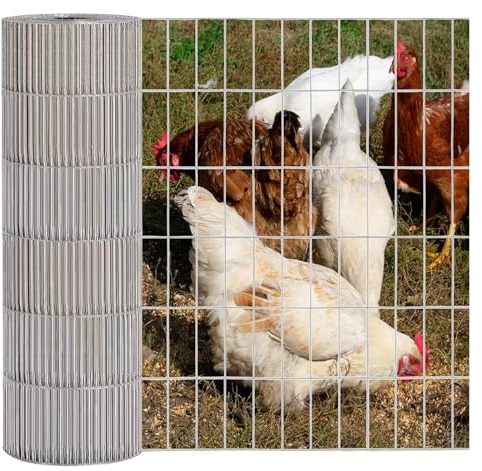 SXEVZOO Geflügelnetz Hühnerzaun, Maschenweite 1'' x 4'' Verzinktes Geschweißter Drahtzaun, Gartenbegrenzung Metalldrahtzaun-Rolle, Hof Gemüsepflanzen Geflügelzaun(0.6x15m)